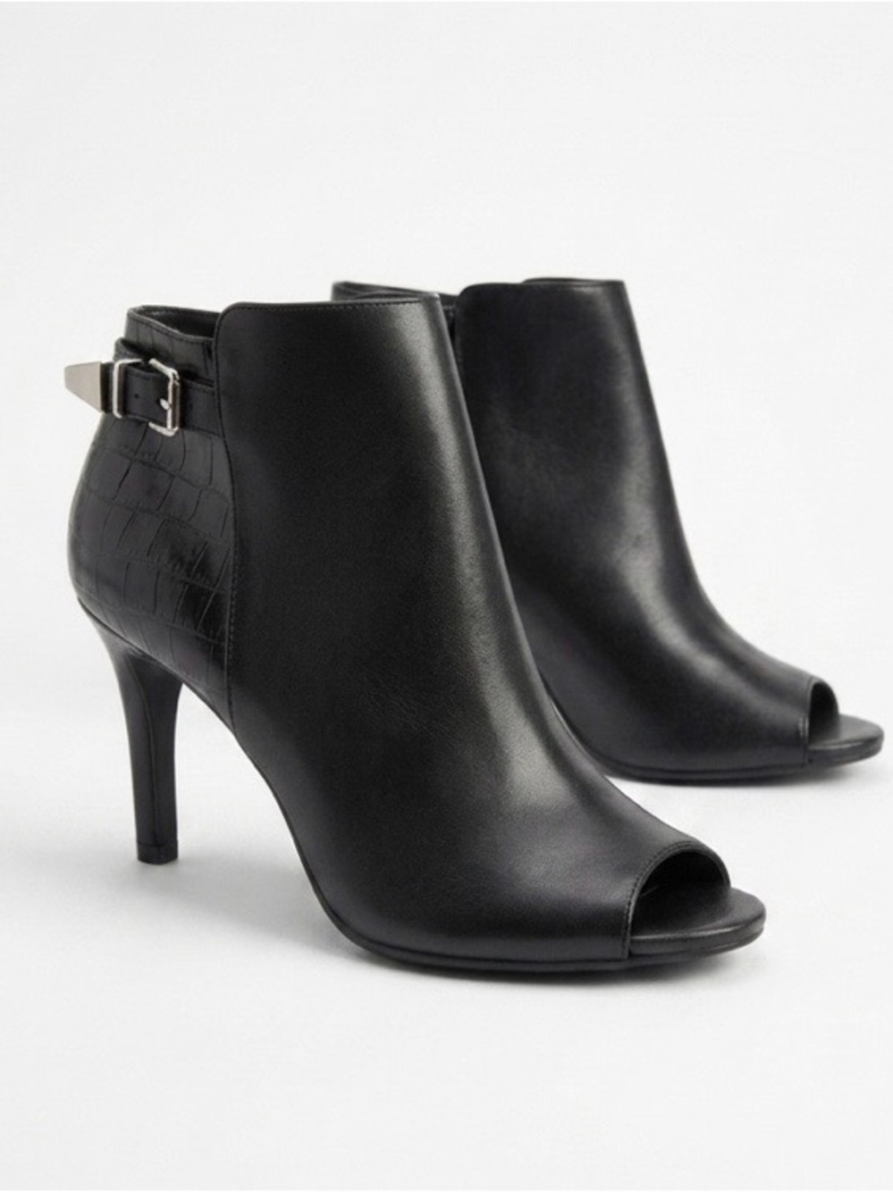 Unisa Black Peep-Toe Ankle Booties with Buckle Detail